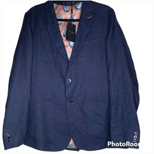 Ted Baker Navy Blue Hines Linen Blend Two Button Blazer NWT